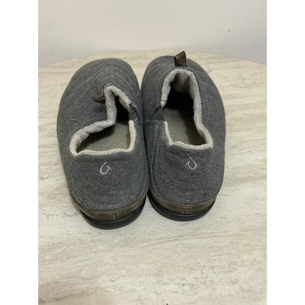 OluKai Men Mahana Slipper 10 Gray Quilted Slip On Drop-In Heel Cozy Loungewear